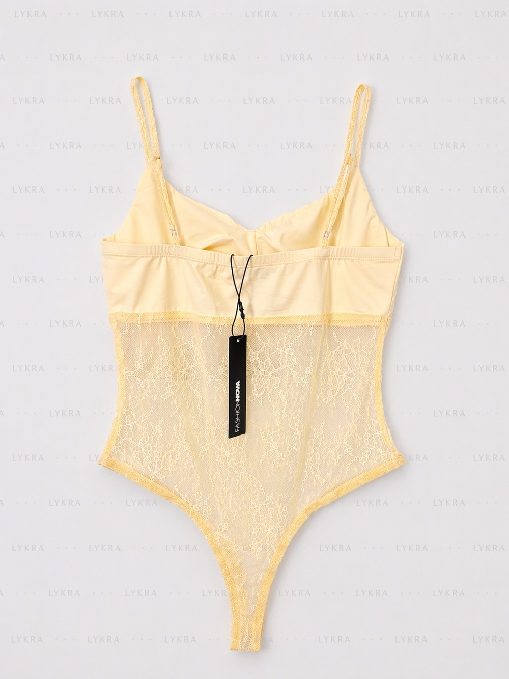 Fashion Nova Pale Yellow Lace Bodysuit - Picture 4 of 5